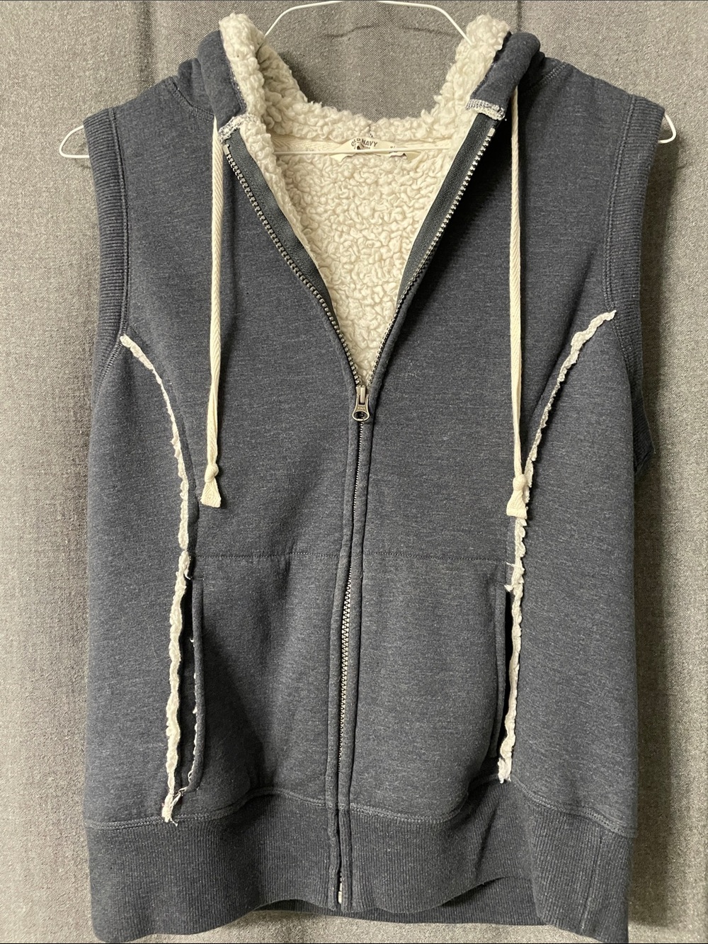 Old Navy Heather Charcoal Gray Sherpa-Lined Sleeveless Zip Hoodie